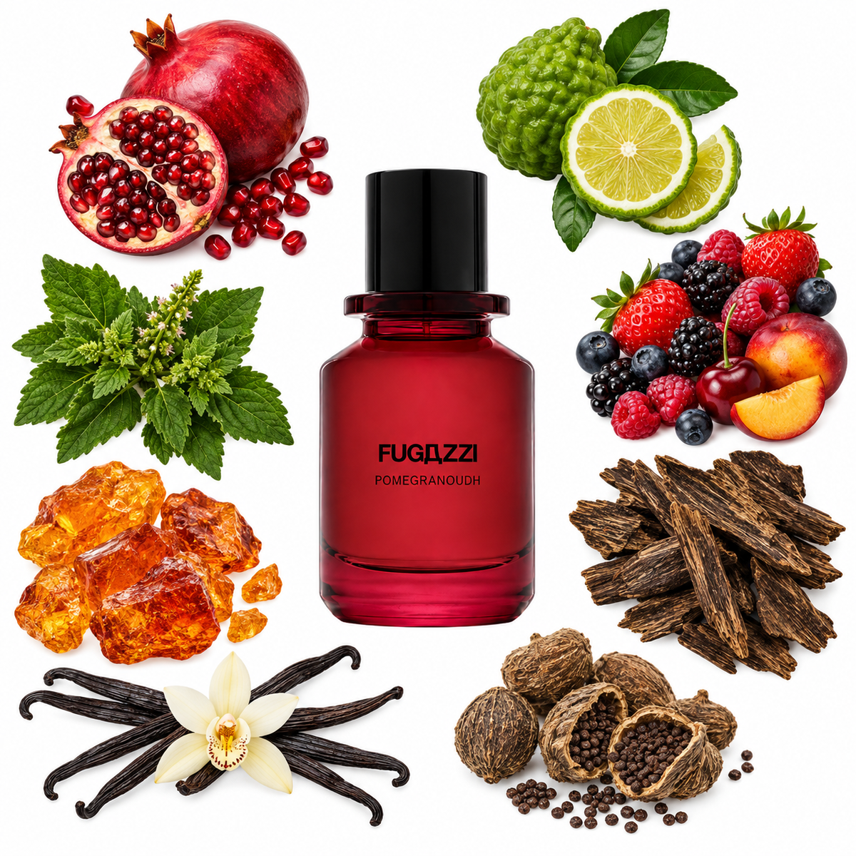 Fugazzi Pomegranoudh Extrait de Parfum with scent notes