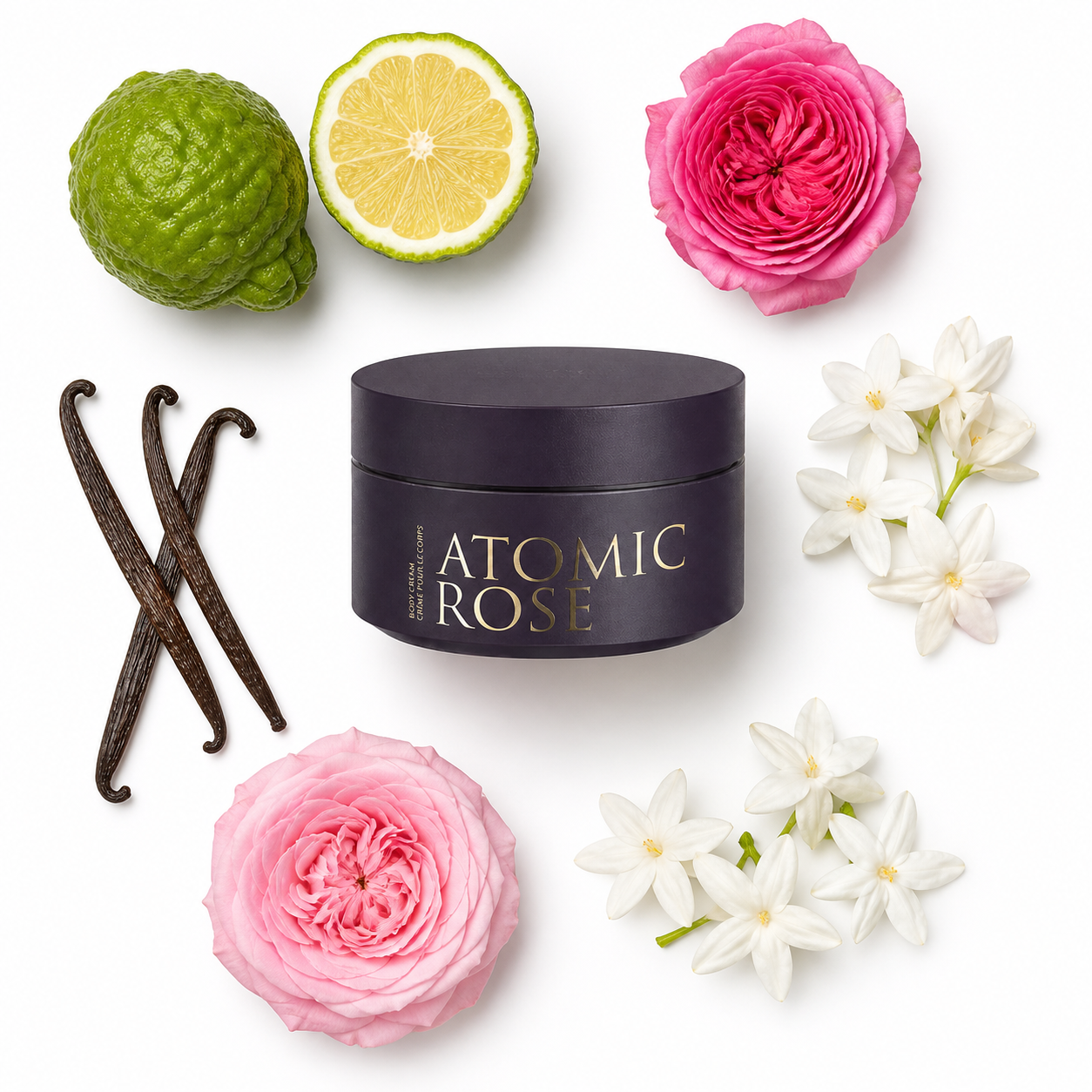 Initio Atomic Rose Body Cream 200 ml with scent notes