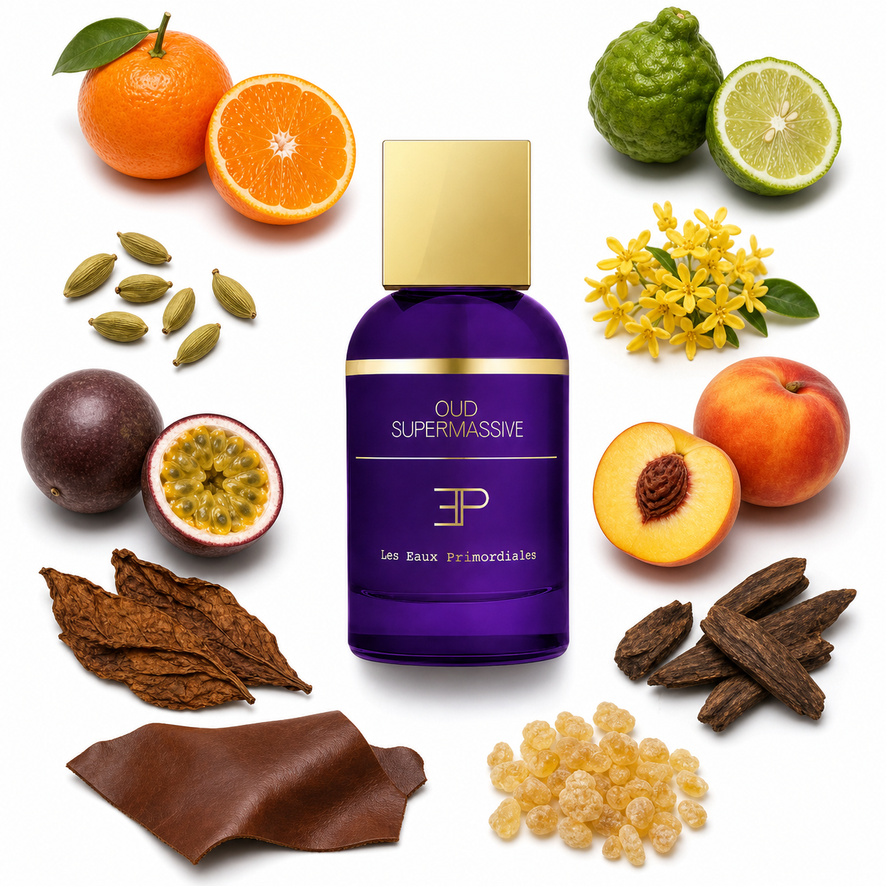 Les Eaux Primordiales Supermassive Oud Extrait de Parfum with scent notes