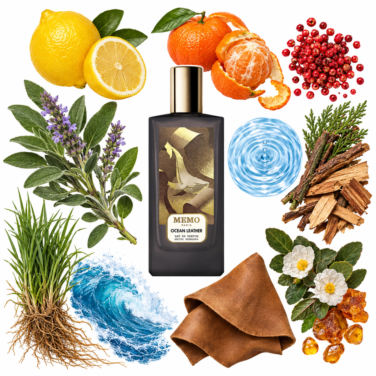 MEMO Cuirs Nomades Ocean Leather Eau de Parfum with scent notes