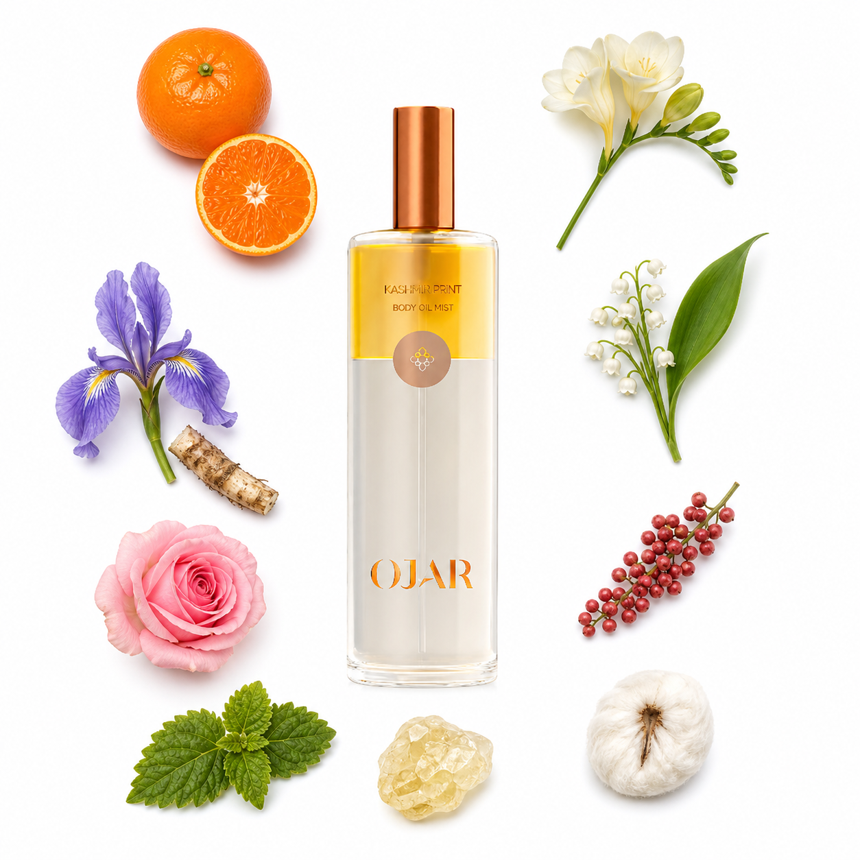 OJAR Kashmir Print Body Oil Mist 100 ml with scent notes