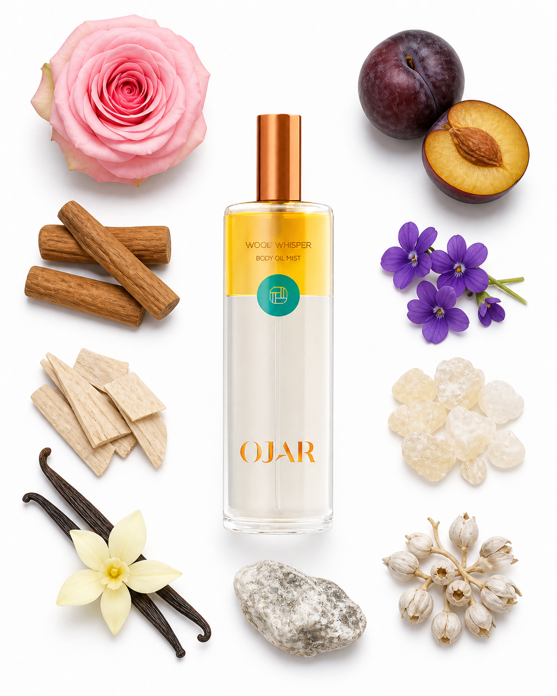 OJAR Wood Whisper Body Oil Mist 100 ml with scent notes