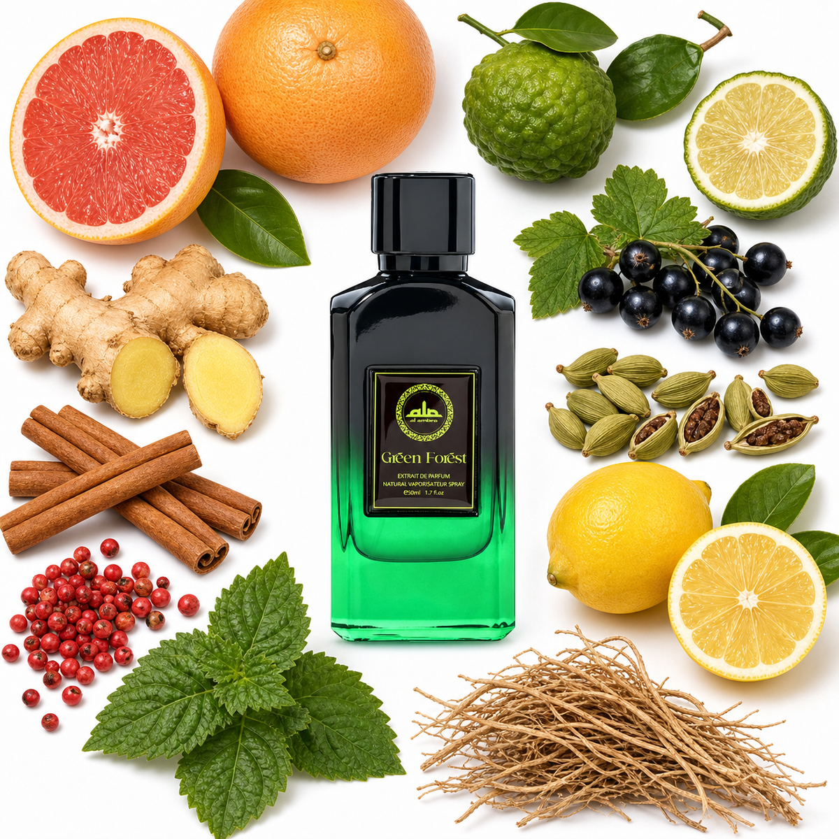 Al Ambra Green Forest Extrait de Parfum with scent notes