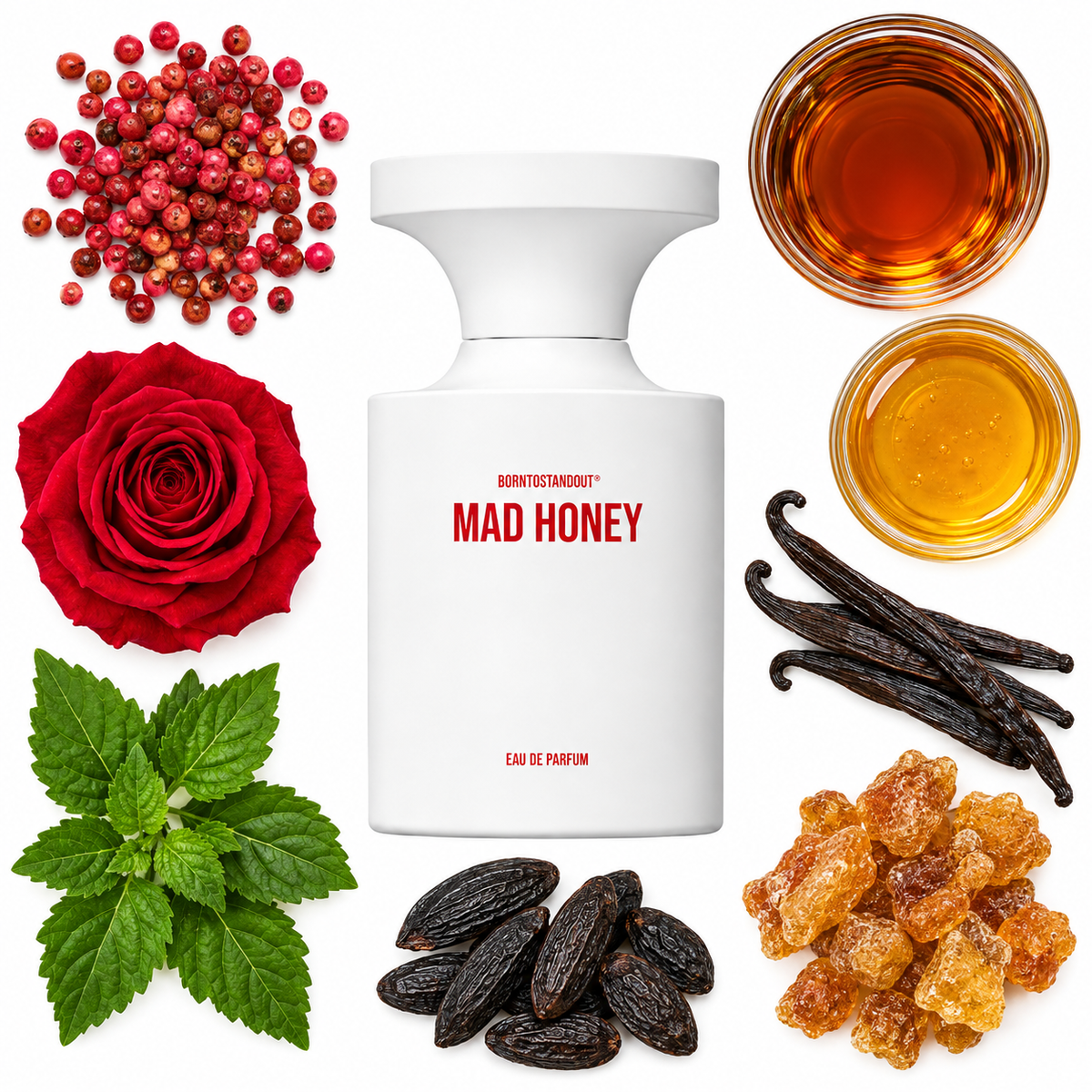 BORNTOSTANDOUT Mad Honey Eau de Parfum with scent notes