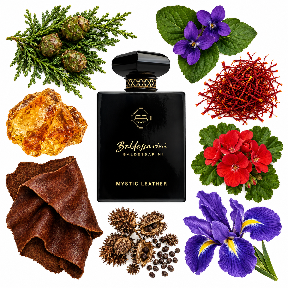Baldessarini Mystic Leather Extrait de Parfum with scent notes