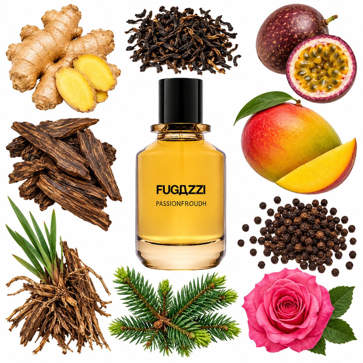 Fugazzi Passionfroudh Extrait de Parfum with scent notes