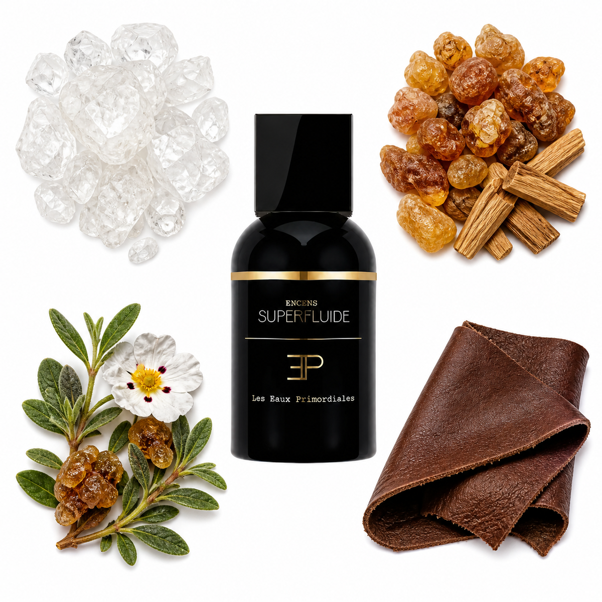 Les Eaux Primordiales Encens Superfluide Eau de Parfum with scent notes