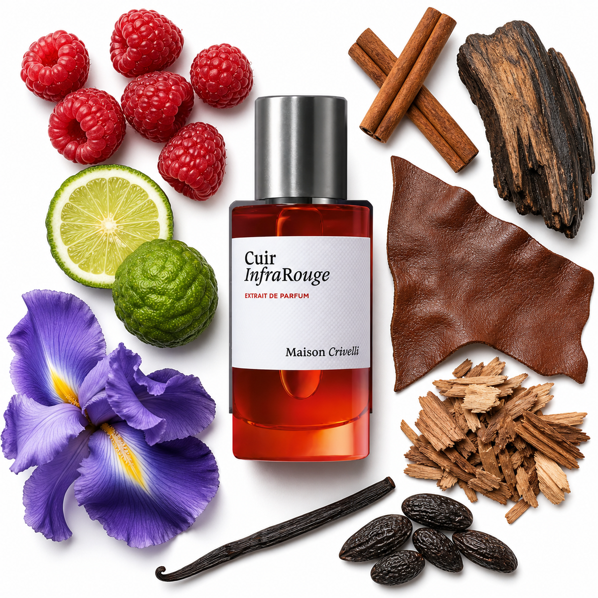 Maison Crivelli Cuir Infrarouge Extrait de Parfum with scent notes