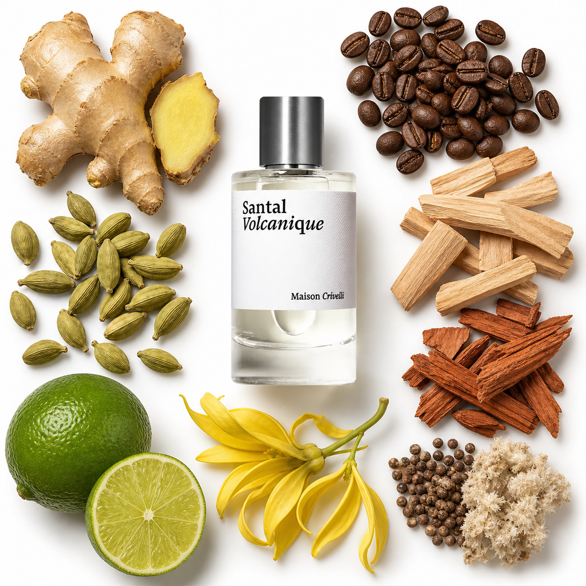 Maison Crivelli Santal Volcanique Eau de Parfum with scent notes