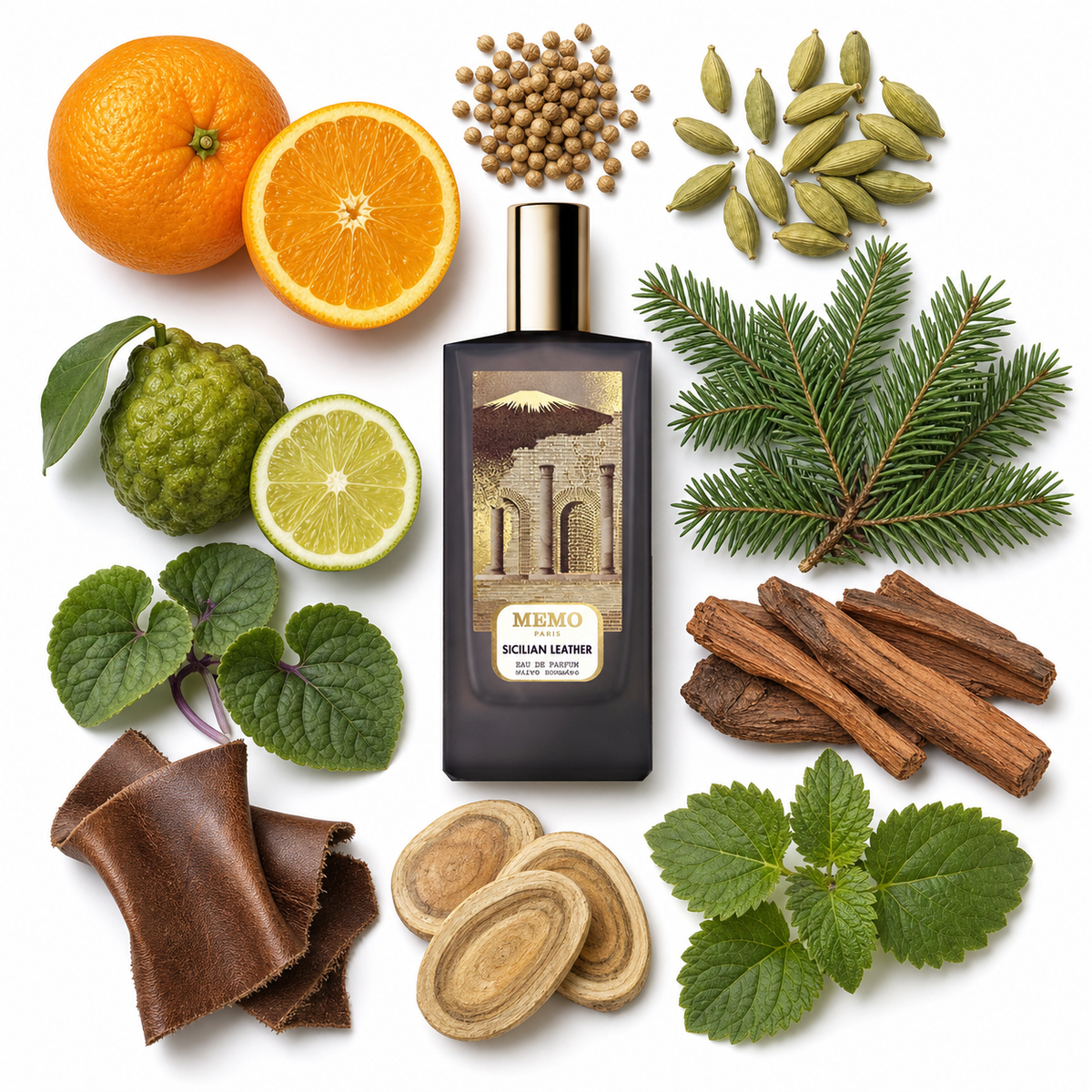Memo Paris Cuirs Nomades Sicilian Leather Eau de Parfum with scent notes