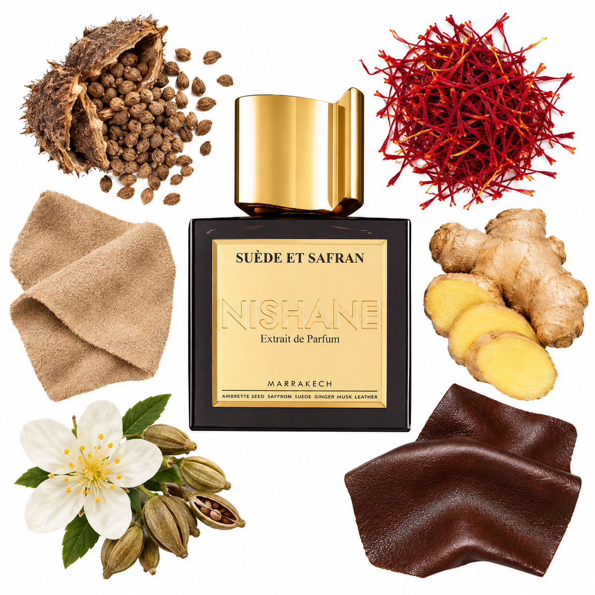 NISHANE Suède Et Safran Extrait de Parfum with scent notes