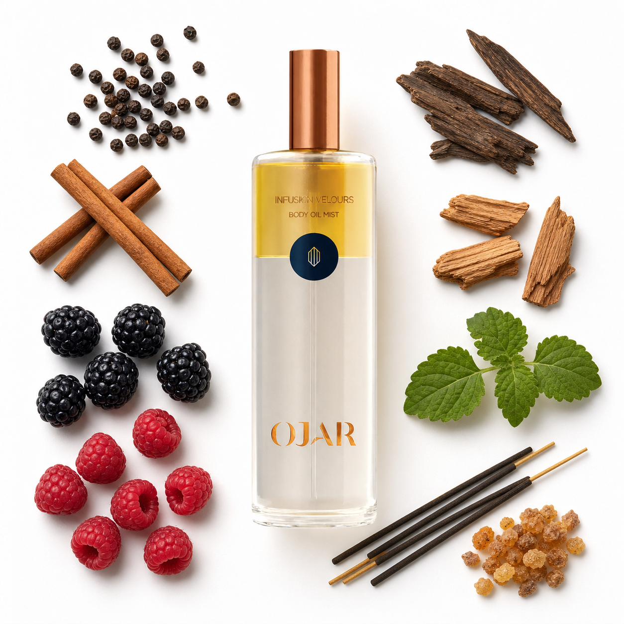 OJAR Infusion Velours Body Oil Mist 100 ml with scent notes