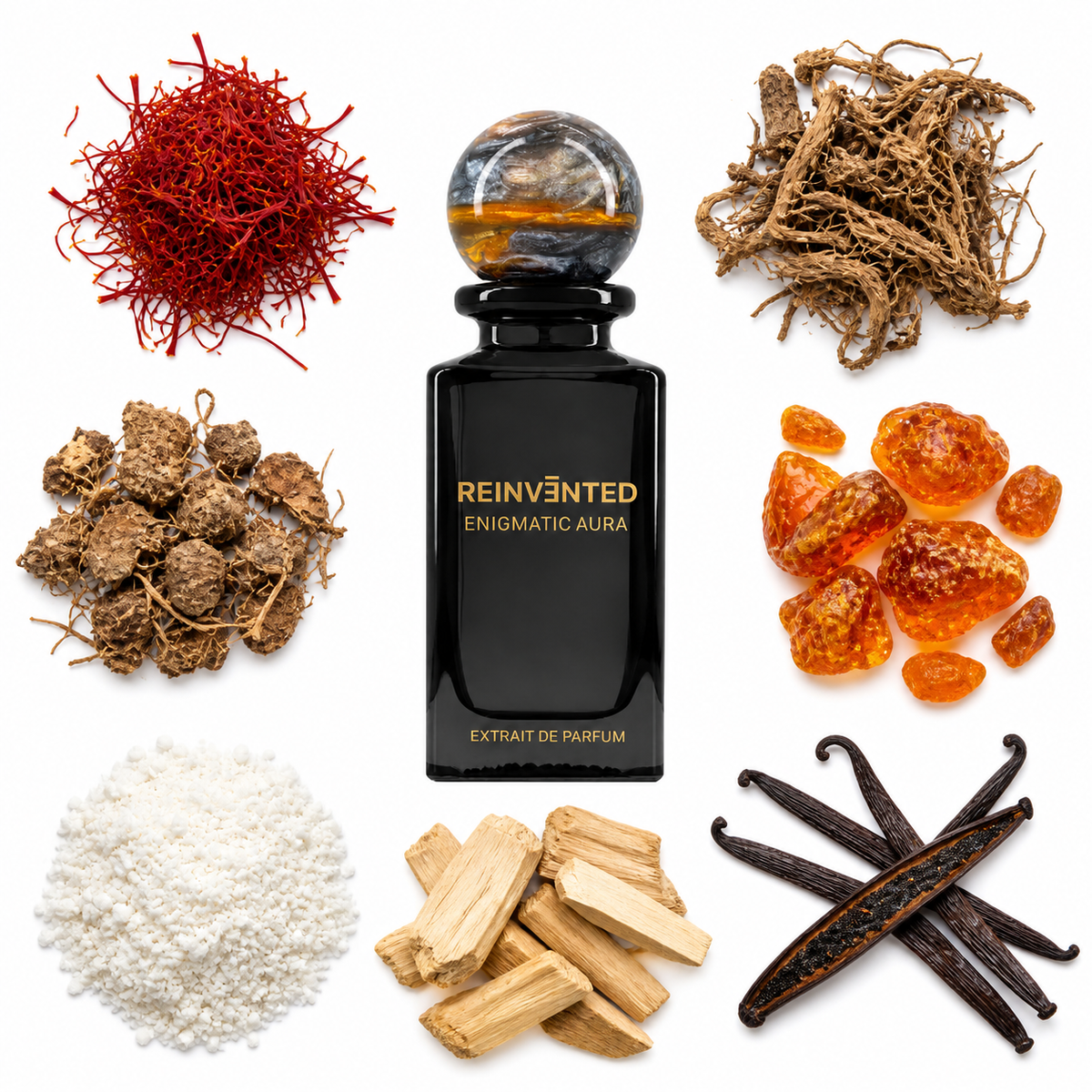 Reinvented ENIGMATIC AURA LIMITED EDITION Extrait de Parfum with scent notes
