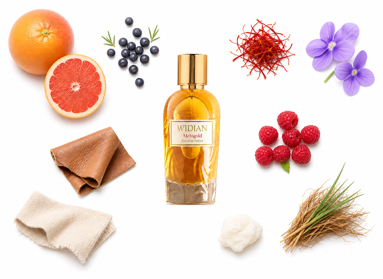 Widian Melogold Eau de Parfum with scent notes